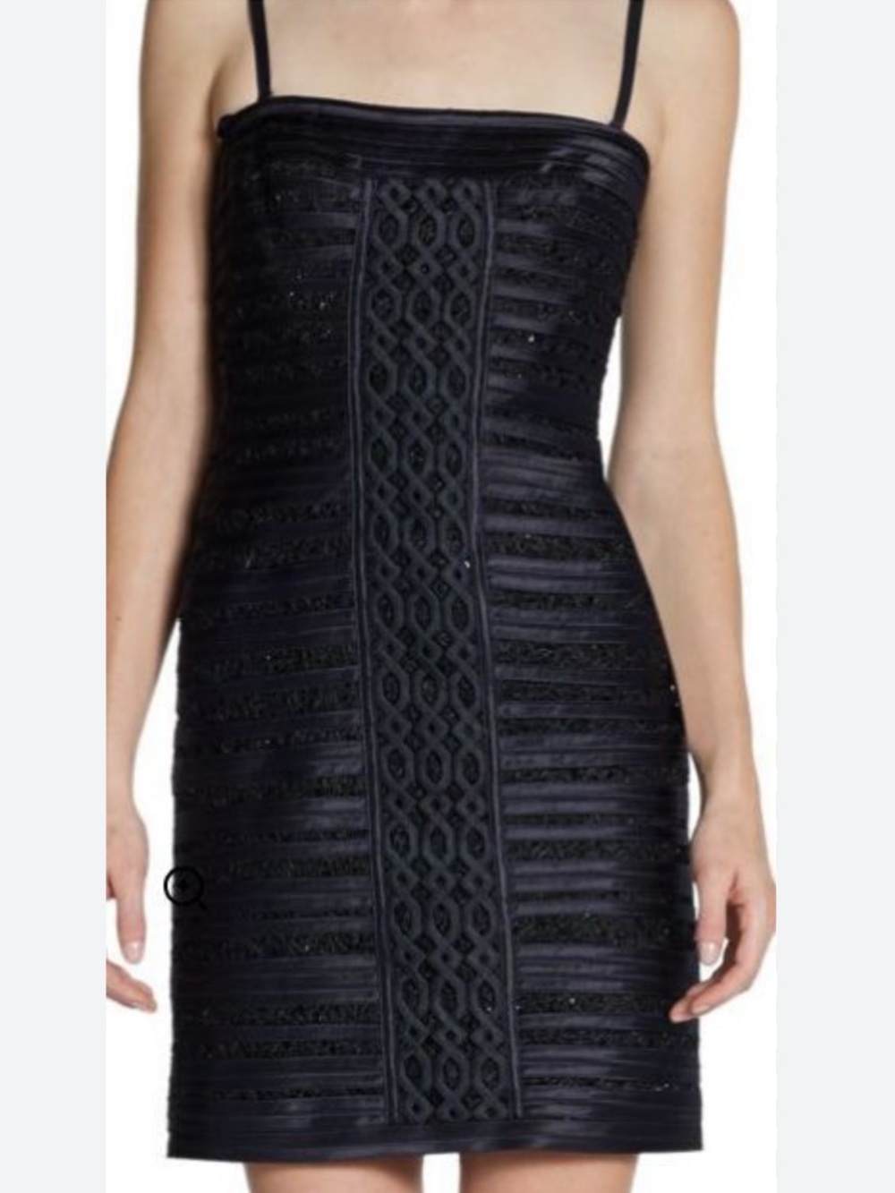 BCBGMaxAzria Navy Strapless Satin Lace Sequin Cocktail Dress